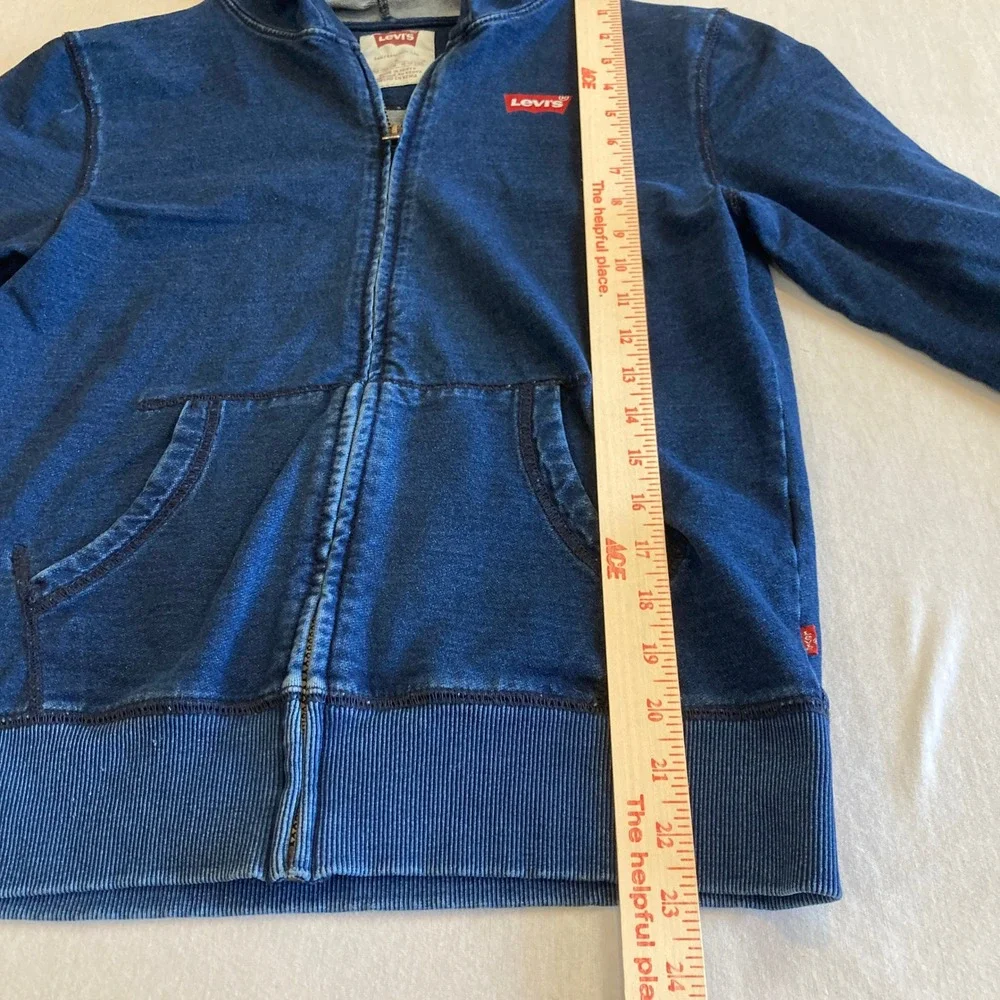 Levis Boys 12-13Y Large Indigo Blue Denim Look Full Zip Hoodie Sweatshirt